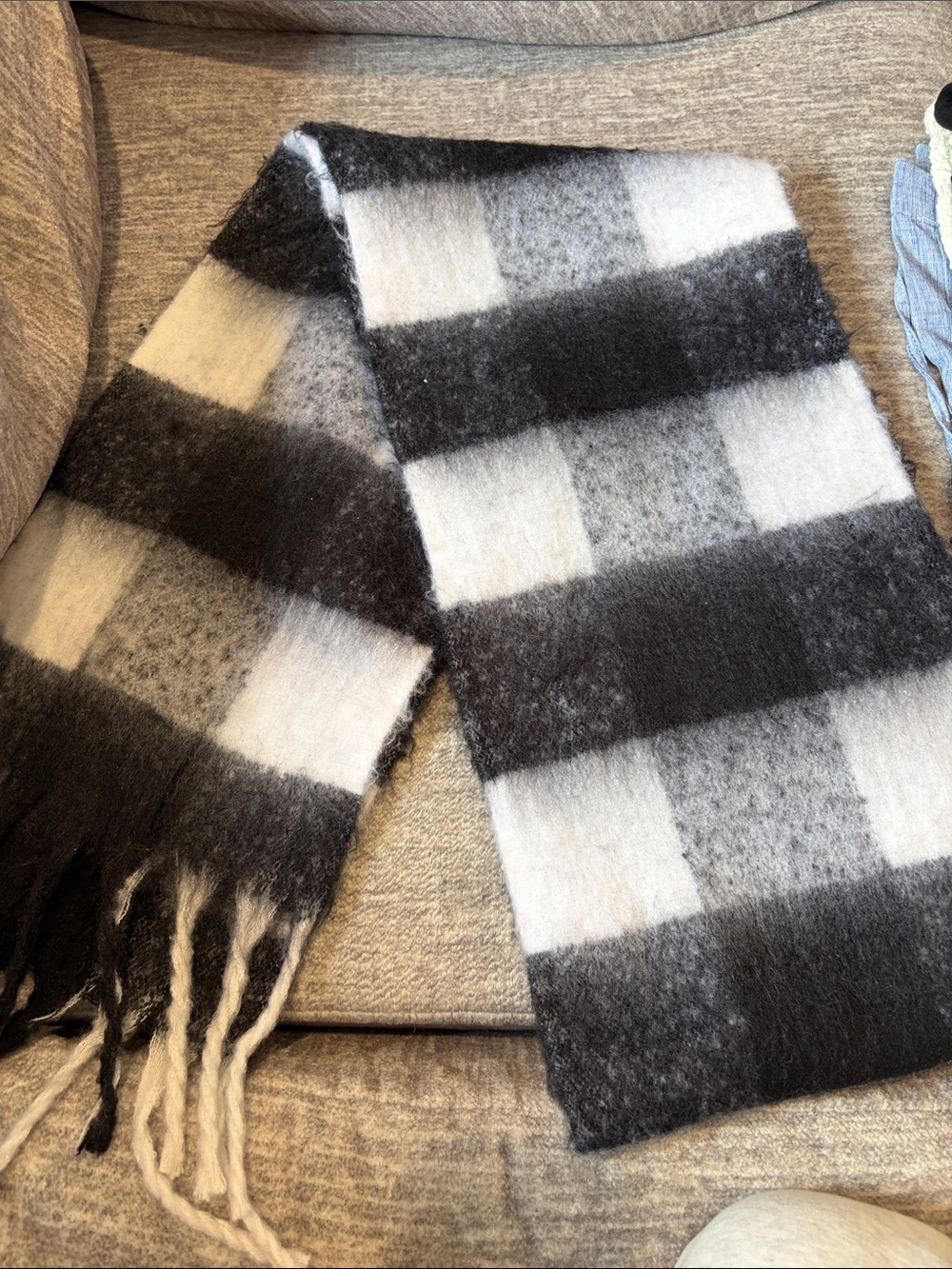 H&M Black and White Check Mohair-Feel Scarf